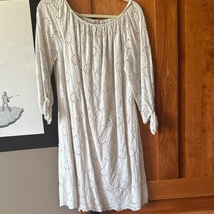 Valentina White Long Sleeve Eyelet Dress